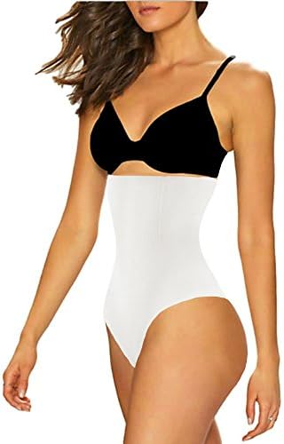Sweet Cherry 510 Thong - Women Hight Waist Cincher Girdle Tummy Belly Slimmer Thong Panty Shapewear (S, White)
