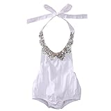Gobrillant One-Piece Summer Sequins Cute Newborn Baby Girl Romper Jumpsuit Backless Bodysuit Outfits Sunsuit (3-6months, White)