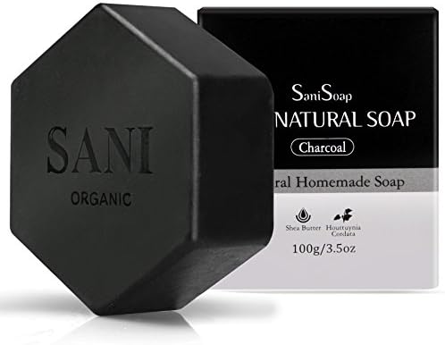 SANI Houttuynia Cordata &amp; Charcoal w/ Shea Butter, Black Bar Soap Homemade Handmade Organic Bar Soap Acne Pimple