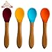 SAFE Baby Feeding Spoons [ORGANIC] 4 Color Pack Makes Mealtime Fun - Silicone Bowl and Easy Grip Bamboo Handle (BPA Free)