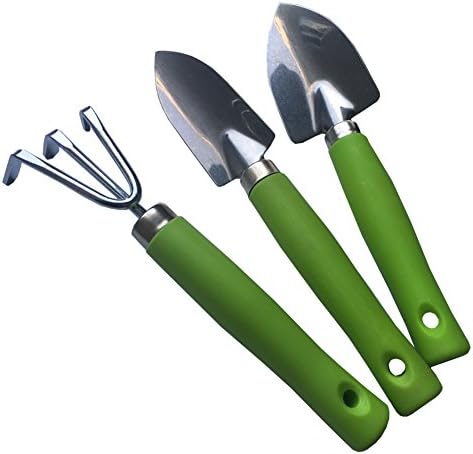Mini Kids Garden Tool Set for Toddler with Trowel, Cultivator, Transplanter 3 Piece Mental Hand Tools (Green)
