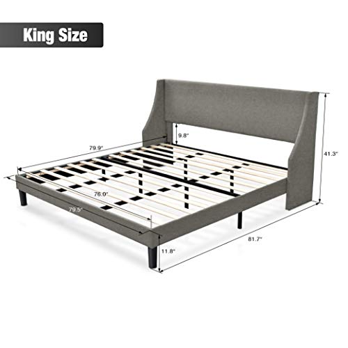 HOOMIC King Size Bed Frame, Fabric Upholstered Modern Wingback Platform