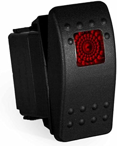 Carling Rocker Switch - Illuminated Red or Blue - V1D1, Contura II, SPST, 3 terminals, sealed, waterproof, dusproof, 12V dc