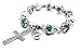 Nazareth Store Handmade Crystallized Glass Beads Cross Bracelet with Ceramic Flower Beads Religious Christian Bangle for Women and Men (Green)