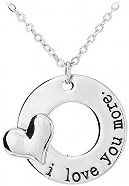 Inspirational Message Ring Circle Heart Pendant Necklace "I love you more" 925 Sterling Silver Filled