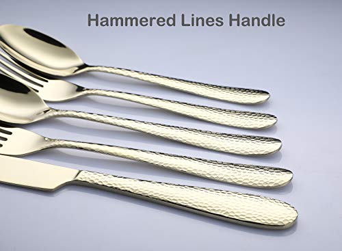 Gold 12-Piece Dinner Spoons Set, Hammered 7.5-inch Stainless Steel Golden Table Spoons Flatware Silverware Sets Cutlery… - Image 6
