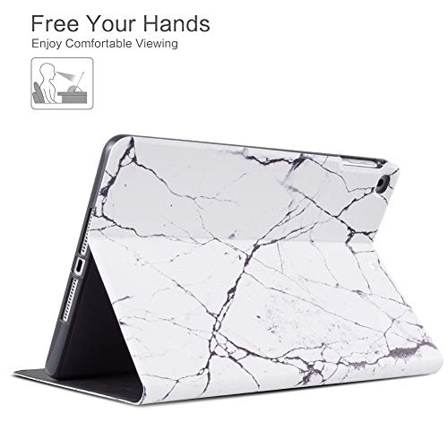TeenGrow iPad 9.7 Inch Case 2018/2017, ipad Air 2,ipad Air case, Ultra Slim Lightweight PU Leather Folio Smart Cover, Soft TPU Protective Back Case with Auto Sleep/Wake (White Marble)