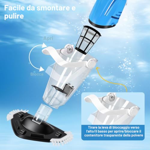 TLPEMN Wireless Pool Vacuum Cleaner, Dual Modes with 31 cm Triangle Brush & Crevice Nozzle, Automatic Immersion Start, 80 min Autonomy, Telescopic Rod 139-199 cm