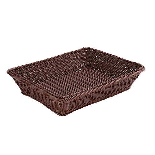 15.7" Poly-Wicker PP Rattan Bread Basket Bread Shop Supermarket Display Basket Woven Tabletop Food Fruit Vegetables Restaurant Serving Basket (Dark Brown, Middle 40x30x10cm)