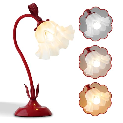 AQDZCNF Blumen-Tischlampe, LED-Leselicht, Nachttisch, Vintage-Blumen-Nachtlicht, 3 Farbmodi, Kawaii-Nachttischlampen, Dekoration, Wohnzimmer, Schlafzi