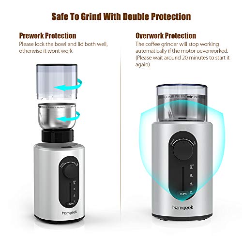 Homgeek Coffee Grinder Electric, Spice Grinder 2.5 Ounce with Cup Size and Coarseness Selector, Stainless Steel Blades, Removable Chamber - Thumbnail 4