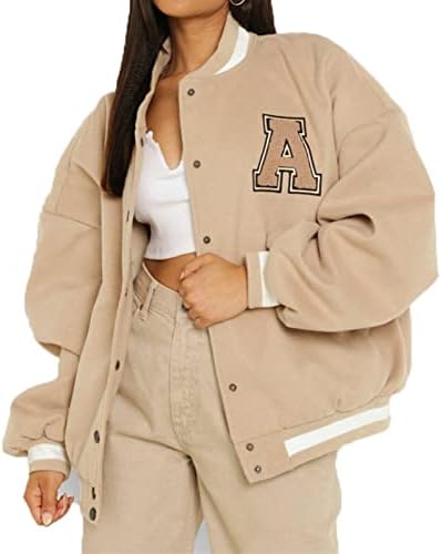 FUZUAA Women's Varsity Jacket Long Sleeve Cropped Baseball Jacket