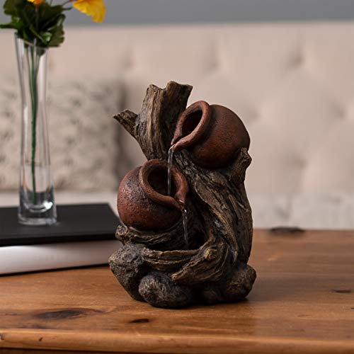 Pure Garden 50-LG5062 Tabletop Water Fountain-9" Rustic Tree Trunk and Clay Pots Indoor Waterfall, Electric Pump & Soothing Sounds for Office & Home Décor - Thumbnail 3