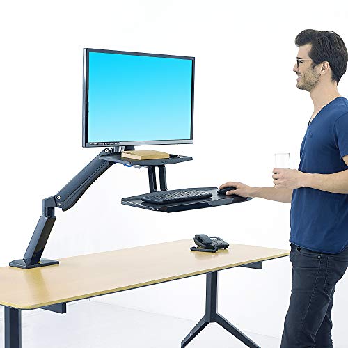 NB North Bayou Sit Stand Desk Converter Monitor Desk Mount Height Adjustable Standing Desk Workstation for 24''-35'' Monitor Computer Arm with Keyboard Tray (Black)