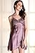 Awaye Satin Nightgown with Robe Solid Lace Silk Like 3/4 Sleeve Night Gown Two Piece Suit Short Slip Sleepwear Purple L