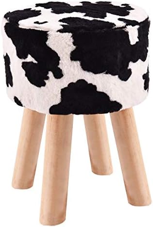 NanaPluz 11" Round Artificial Faux Fur Stool seat w/Wooden Legs w/Ebook