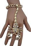 TFJ Women Fashion Jewelry Hand Chain Metal Long Scorpion Wrist Bracelet Slave Ring Gold