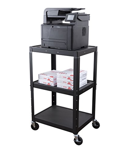 Adjustable Height Steel AV Cart with Three Shelves and Power