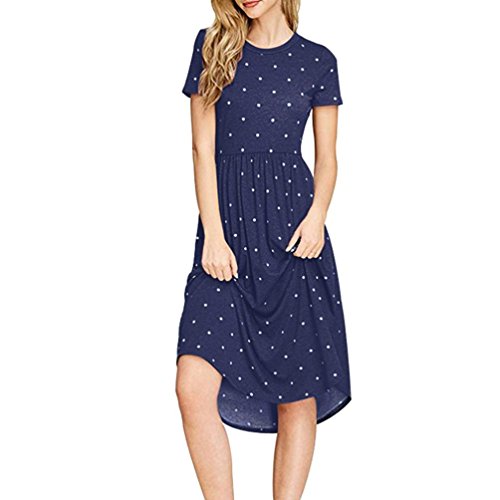 Dress-Han Shi Womens Summer Fashion Short Sleeve Dot Printing Wave Dresses (Navy, M) - Thumbnail 7