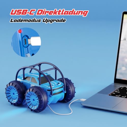 ifollower RC Car 4x4 Amphibious Truck, 360° Stunt and LED, 15km/h, Direct USB-C Charging, Toy for Kids 3 4 5 6 7 8 9 10 11 12 Years, Christmas Birthday Gift