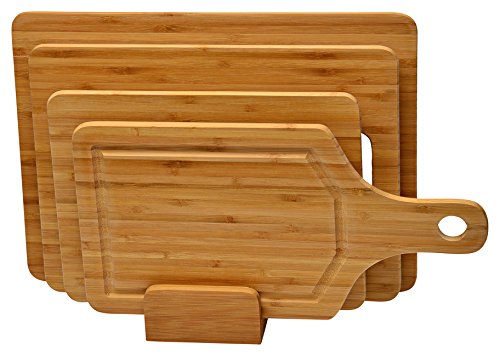 5 piece Bamboo cutting board set - Strong, Durable, No knife dull and Eco friendly