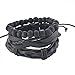 MJARTORIA Unisex PU Leather Hemp Cords Beaded Multi Strands Adjustable Wrap Bracelets Set of 3 (Black)