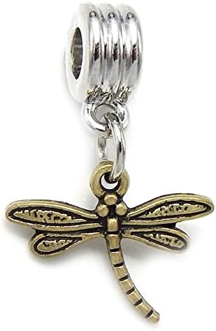 Silver Plated Dangling Bronze Colored 'Dragonfly' For European Snake Chain Bracelets