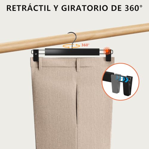MXHIGO 30Pcs Ganchos para Pantalones con Pinzas de Alta Resistencia, Perchas de Plástico PP para Ropa Jeans y Falda, Antideslizantes, Ajustables, Ligero y Duradera, Ganchos Metalicos Giratorio 360°