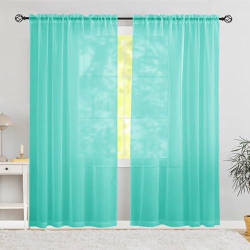 Karseteli Semi Voile Sheer Curtains 84 Inches Long 2 Panels Rod Pocket Window Treatment for Living Room Bedroom Dining Room(Turquoise 70" W x 84" L)