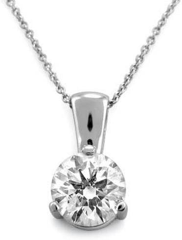 Near 1/2 Carat 3 Prong Solitaire Basket Diamond Pendant Necklace 14K White Gold (K, I2, 0.45 ctw)