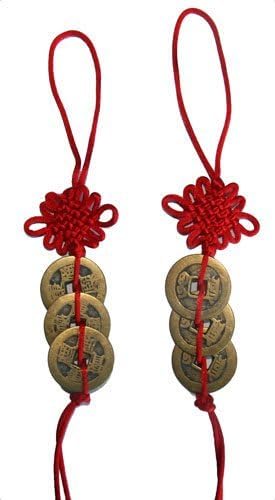 Chinese Red Enless Knot Feng Shui Coins to Attract Wealth and Health - 2 sets by Reorient