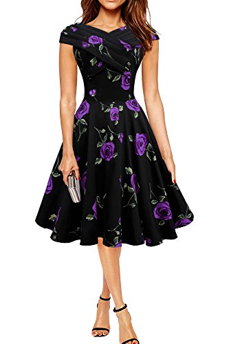 BlackButterfly Enya' Vintage Infinity Pin-up Dress (Large Purple Roses, US 4)