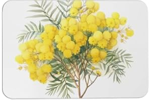 Yellow Mimosa Flowers Bathroom Rugs Super Absorbent Thin Fit Under Door Vintage Sage Green Flower Leaves Floor Mat Kitchen Ru