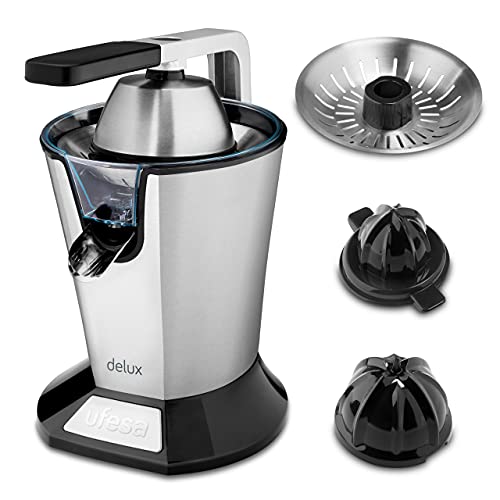 Ufesa EX4950 Spremiagrumi Elettrico, 600W, Versamento continuo, Salvagoccia, Doppio cono, Filtro in acciaio inox, Braccio Estrattore di Succo, Smontabile. BPA Free