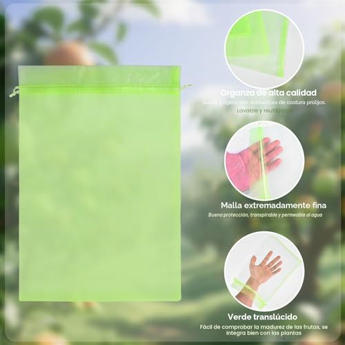 Pack of 100 Protective Bags for Grapes, 20 x 30 cm Drawstring Bag to Protect Fruit, Green Fruit, Protects Against Wasps, Fruit Flies, Birds and Other Insects