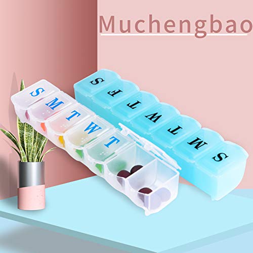 Muchengbao 2 Pack 7 Days Pill Cases ，Weekly Pill Organizer 7 Day Pill Box Large Compartment for Travel Vitamin