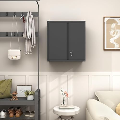 GREATMEET Metal Wall Cabinet, Wall Mounted Storage Cabinet with Lock for Garage Storage, Floating Cabinet with Doors and Adjustable Shelf for Utility Room,Tool Cabinets