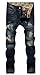 FEESON Men's Straight Leg Slimming Fit Distressed Loose Denim Jeans Dark Blue W34