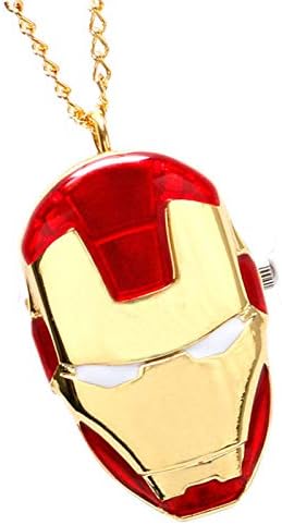 Marvel Tony Stark Iron Man Head Gold Novelty Pocket Watch/Necklace On 80cm Chain Quartz Watch