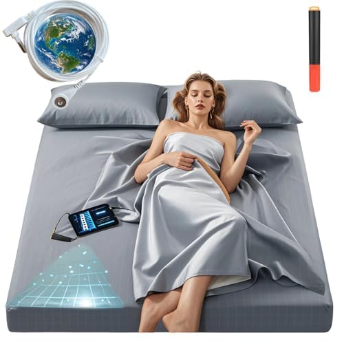 Photo 1 of Grounding Sheets, 20% Pure Silver Fiber + 80% Organic Cotton, Grounded Sheet Earth Connected Bedding Fitted Earth Sheets with Grounding Cord