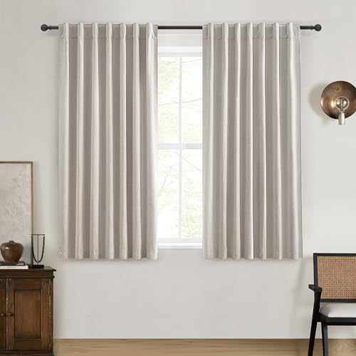 Photo 1 of QJmydeco 100% Blackout Curtains 45 Inches Long 2 Panels Set, Short Linen Heat Blocking Drapes 46 Inch Small Window Decor for Kitchen Bedroom Bathroom Thermal Insulated Textured Look Hook Belt