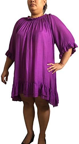 Off Shoulder Elastic Ruffle Neckline Tunic 2XL (2XL, purple)