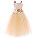 FAYBOX Pageant Wedding Flower Girl Dress Crossed Back Bow Feather Sash Fluffy 4 Gold