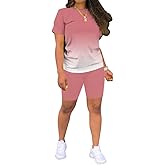 PINSV Women's 2 Piece Outfits Summer Printing Bodycon Short Pants Workout Sets