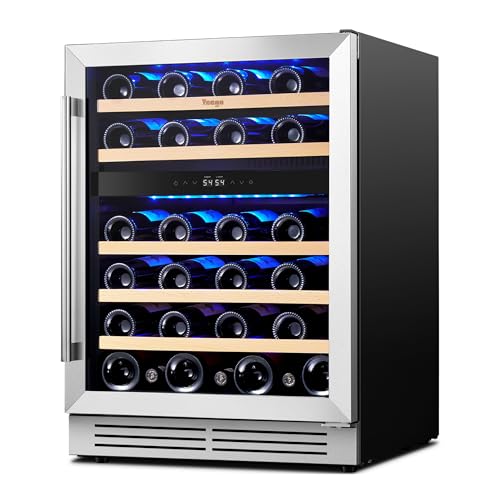 Yeego Wine Fridge Cooler - 24 Inch Dual Zone Wine Fridge Hold 47 Bottles, 40-65°F Wine Refrigerator Glass Door, Built in, Freestanding Under Counter Fridge for Beer Soda Drink Home Bar Office