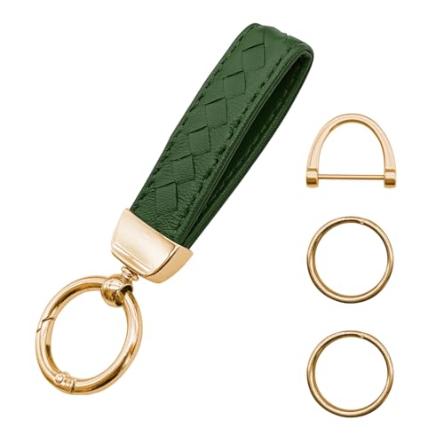 Surosha Genuine Leather Car Keychain, Key Fob Holder, Handmade Knit Sheepskin Keychains, Rotatable Keychain for Men and Women (Dark Green) at Amazon