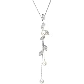 Y-Shaped Necklace Bohemian Crystal Pearl Flower Leaf Dangle Long Necklace Fashion Elegant Tassel Sweater Chain Women Jewelry