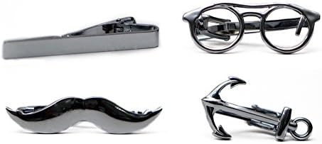 2 Piece Assorted Tie Clip for Men Accessories Modern Day Fashion for Men Accessories- Variety Pack: Glasses, Anchor, and Mustache with a Standard Tie Bar