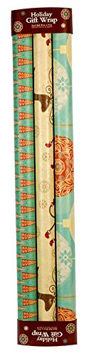 Printed Christmas Kraft Wrapping Paper Set (Reindeer-Bulbs-Trees on Brown Kraft)