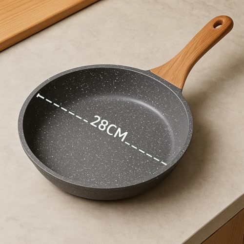 Frigideira Cerâmica Antiaderente Premium 28 cm Grande, Cabo soft touch Ergonômico, Grill, Frita sem Óleo, Limpa fácil, Compatível com Fogão a Gás e Indução.